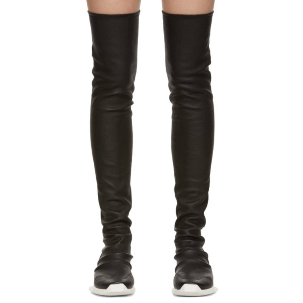 Rick Owens Black Over the Knee Leather Boots Sz 39 NEW